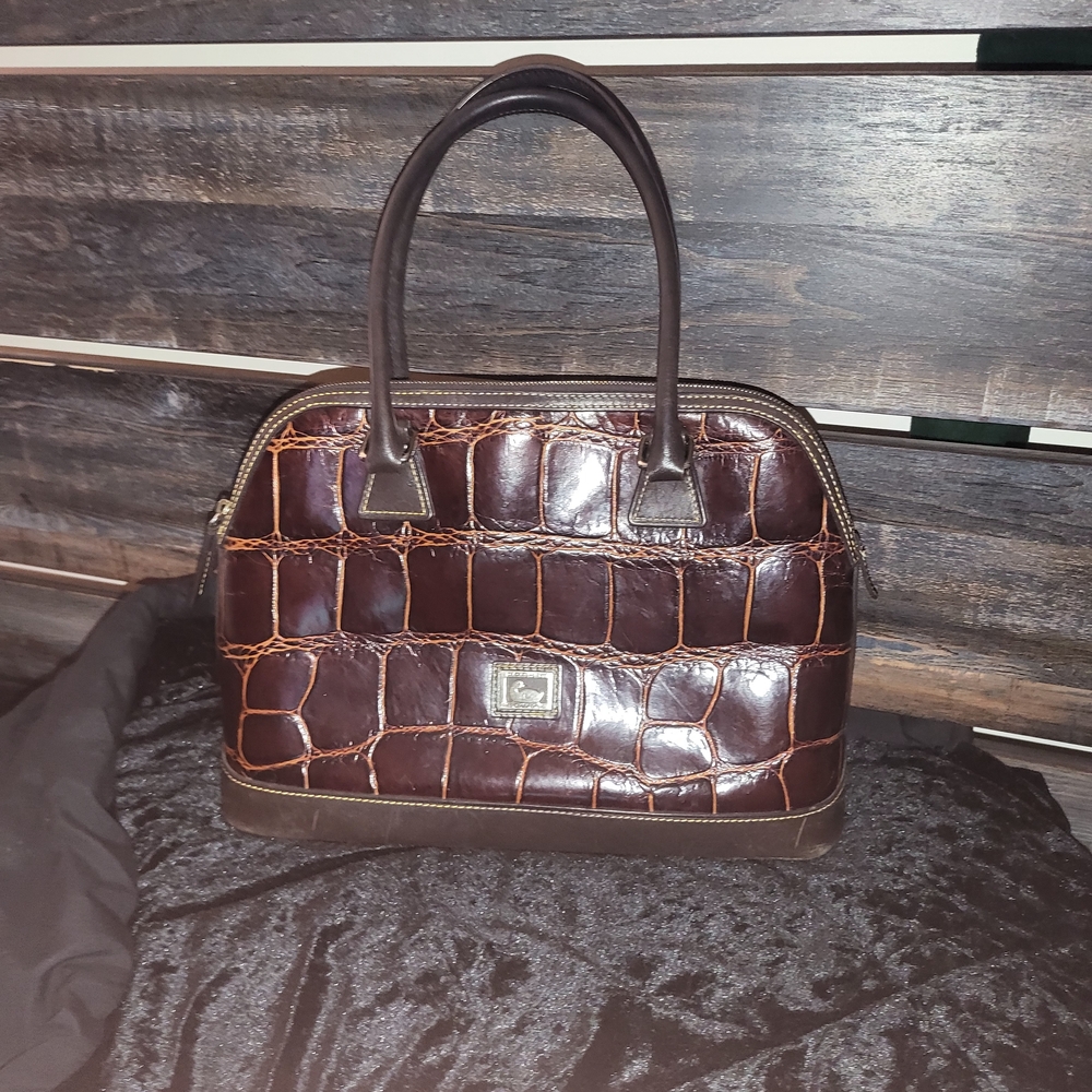 Dooney & Bourke Brown Croc-Embossed Dome Satchel 14 W/10 H - Picture 2 of 8